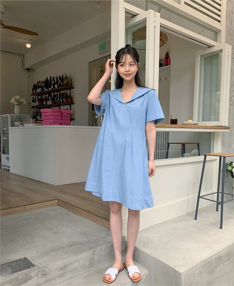 【 娞 within nei × 2 】 Purchasing agent Straight hair ~ Sailor collar Denim Dress 131245