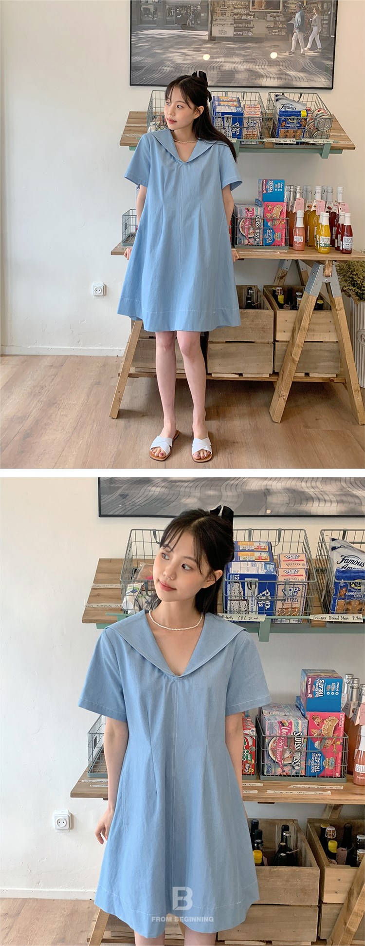【 娞 within nei × 2 】 Purchasing agent Straight hair ~ Sailor collar Denim Dress 131245