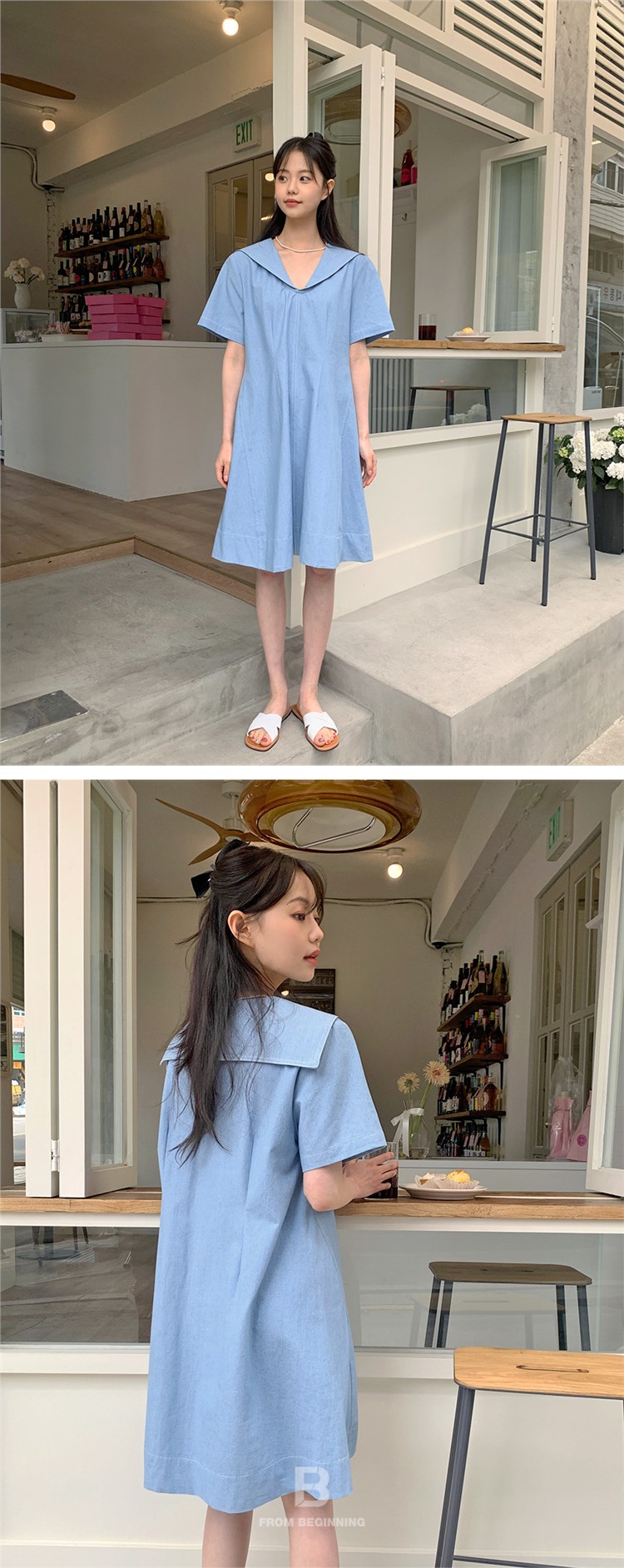 【 娞 within nei × 2 】 Purchasing agent Straight hair ~ Sailor collar Denim Dress 131245